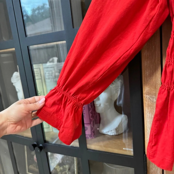 H&M smocked babydoll top long sleeve blouse square neck bell puff ruffles - Picture 5 of 6